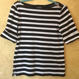 Ralph Lauren black white stripe boat neck tee